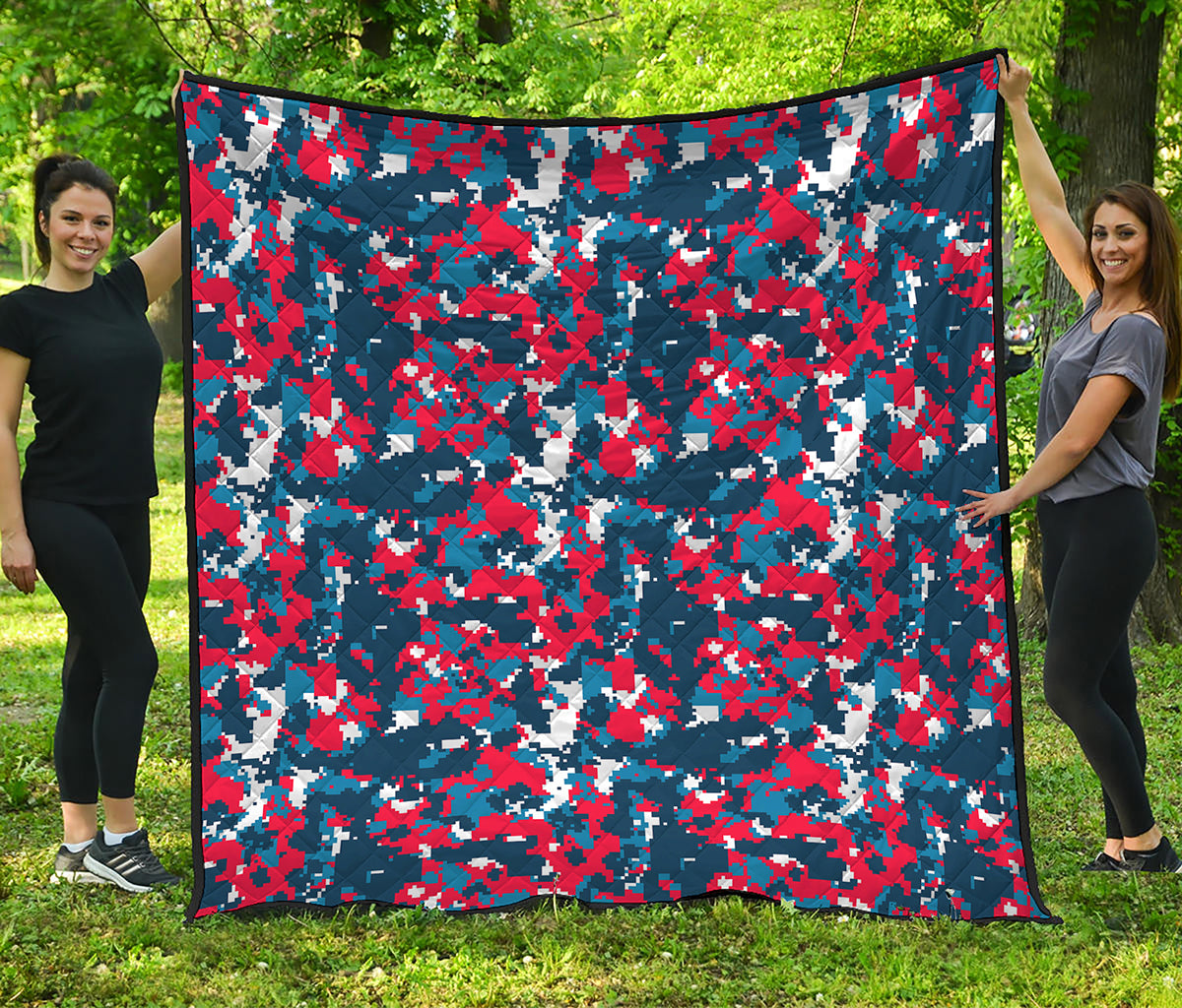 Blue Red And White Digital Camo Print Quilt