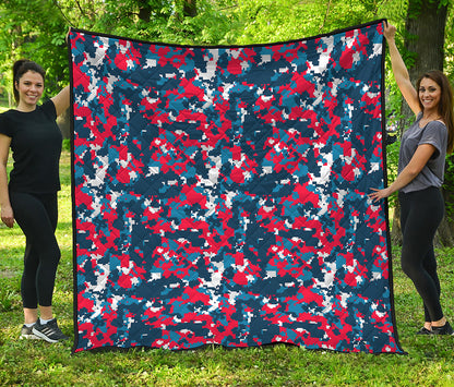 Blue Red And White Digital Camo Print Quilt