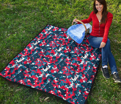 Blue Red And White Digital Camo Print Quilt