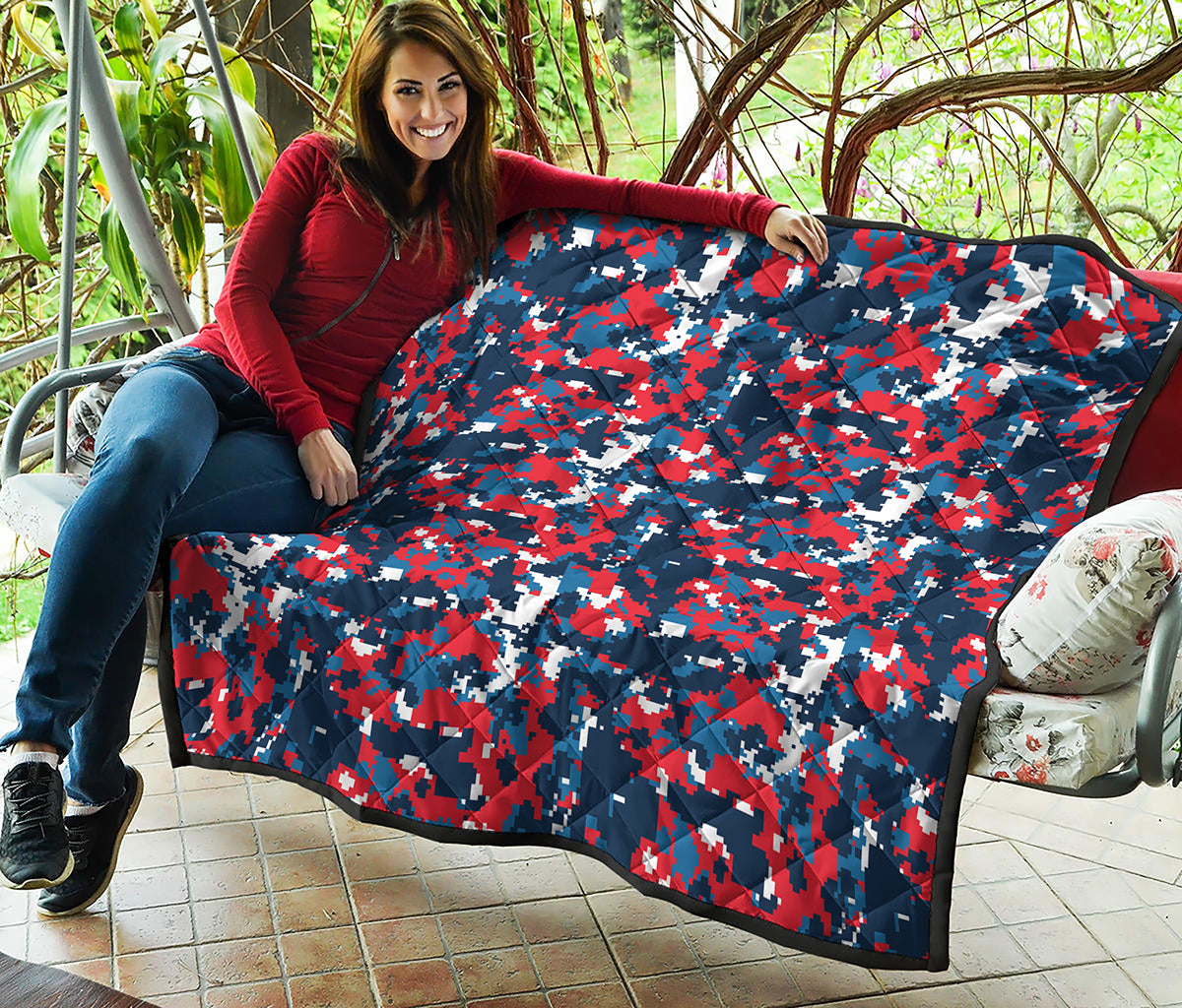Blue Red And White Digital Camo Print Quilt