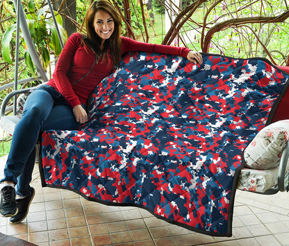 Blue Red And White Digital Camo Print Quilt