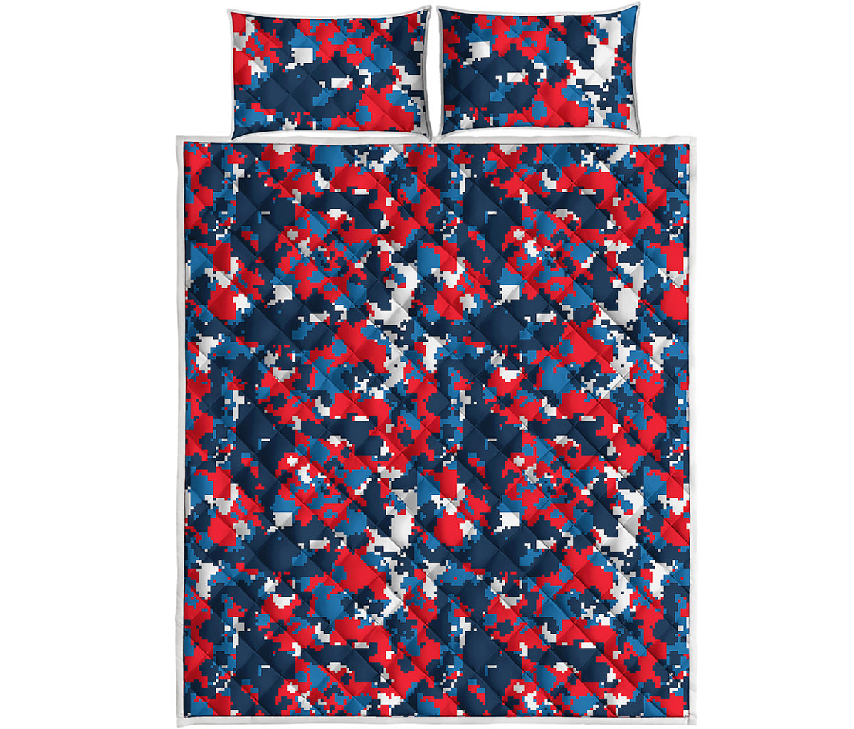 Blue Red And White Digital Camo Print Quilt Bed Set