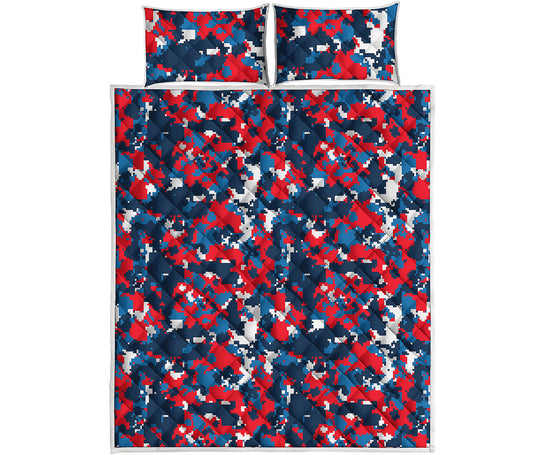 Blue Red And White Digital Camo Print Quilt Bed Set