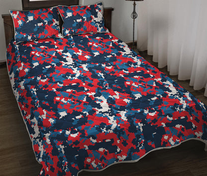 Blue Red And White Digital Camo Print Quilt Bed Set