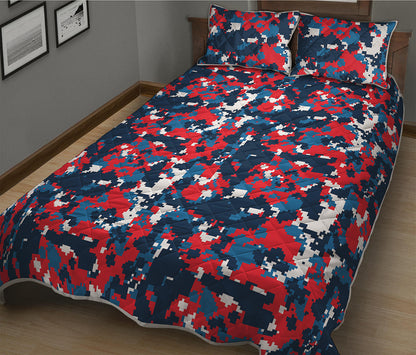 Blue Red And White Digital Camo Print Quilt Bed Set