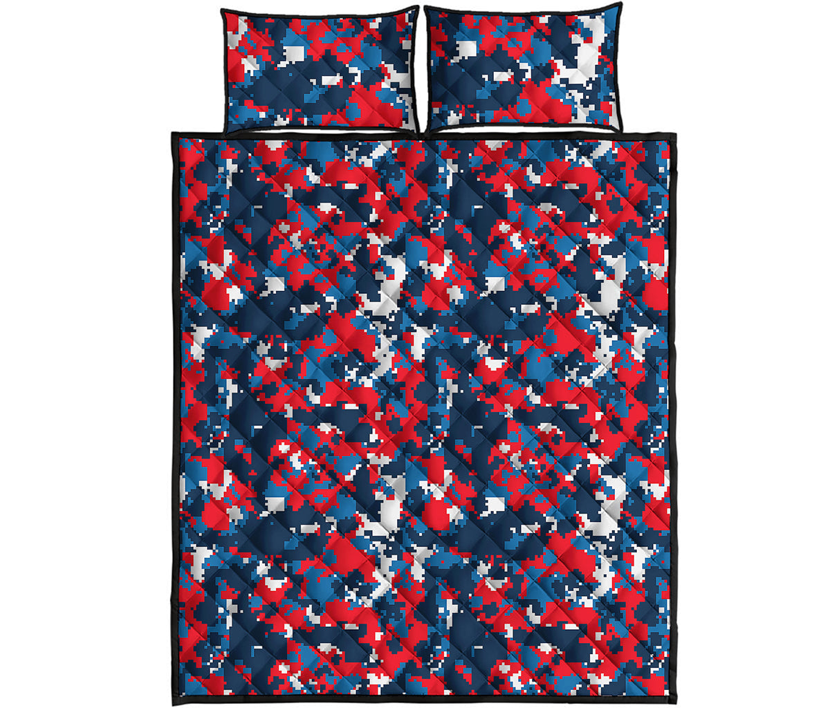 Blue Red And White Digital Camo Print Quilt Bed Set
