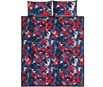 Blue Red And White Digital Camo Print Quilt Bed Set
