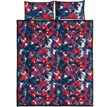 Blue Red And White Digital Camo Print Quilt Bed Set