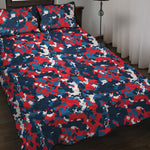 Blue Red And White Digital Camo Print Quilt Bed Set