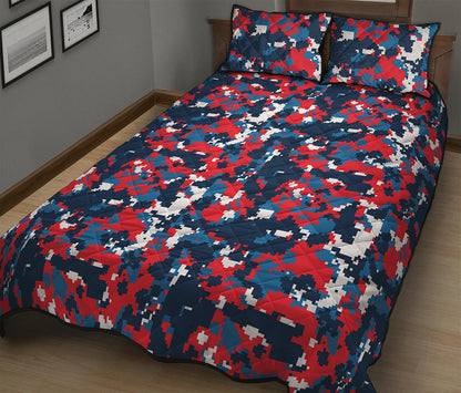Blue Red And White Digital Camo Print Quilt Bed Set