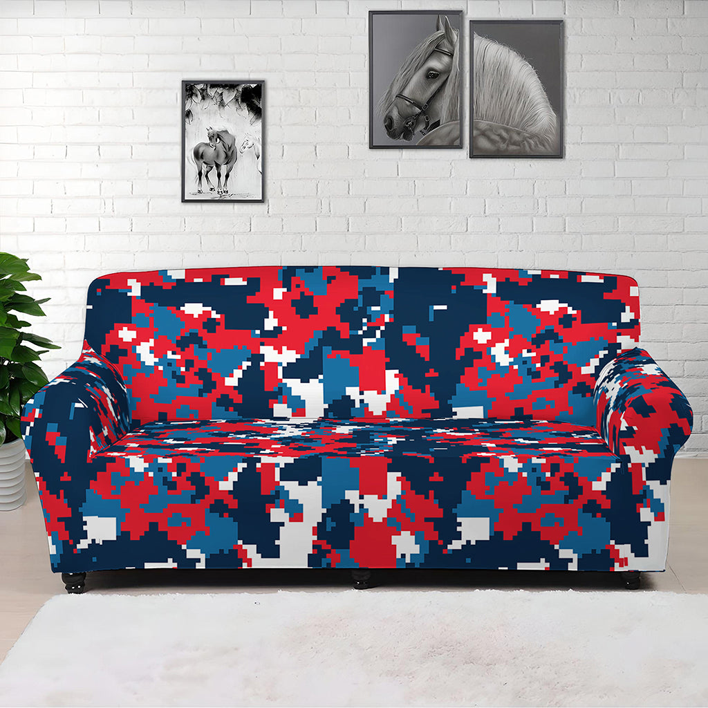 Blue Red And White Digital Camo Print Sofa Cover
