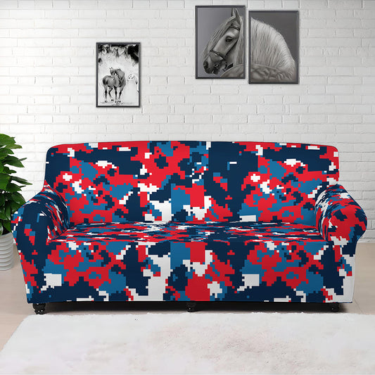 Blue Red And White Digital Camo Print Sofa Cover
