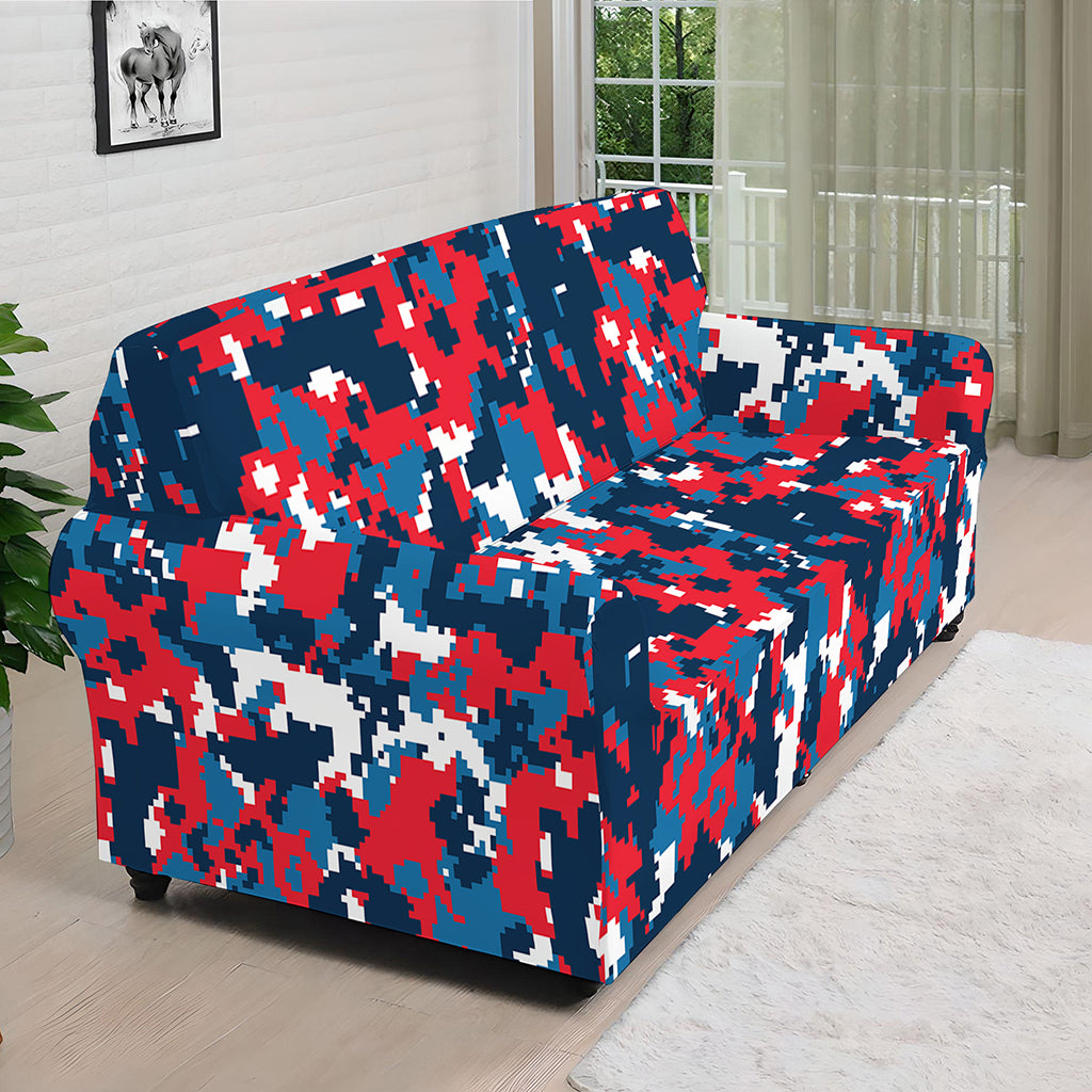 Blue Red And White Digital Camo Print Sofa Cover