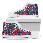 Blue Red And White Digital Camo Print White High Top Shoes