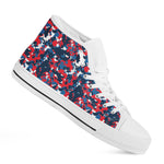 Blue Red And White Digital Camo Print White High Top Shoes
