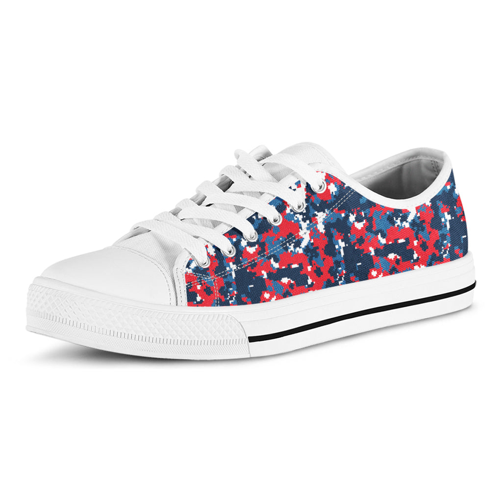Blue Red And White Digital Camo Print White Low Top Shoes