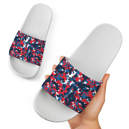 Blue Red And White Digital Camo Print White Slide Sandals