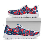 Blue Red And White Digital Camo Print White Sneakers