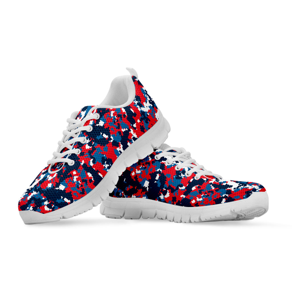 Blue Red And White Digital Camo Print White Sneakers