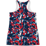 Blue Red And White Digital Camo Print Women's Racerback Tank Top