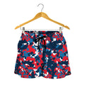 Blue Red And White Digital Camo Print Women's Shorts