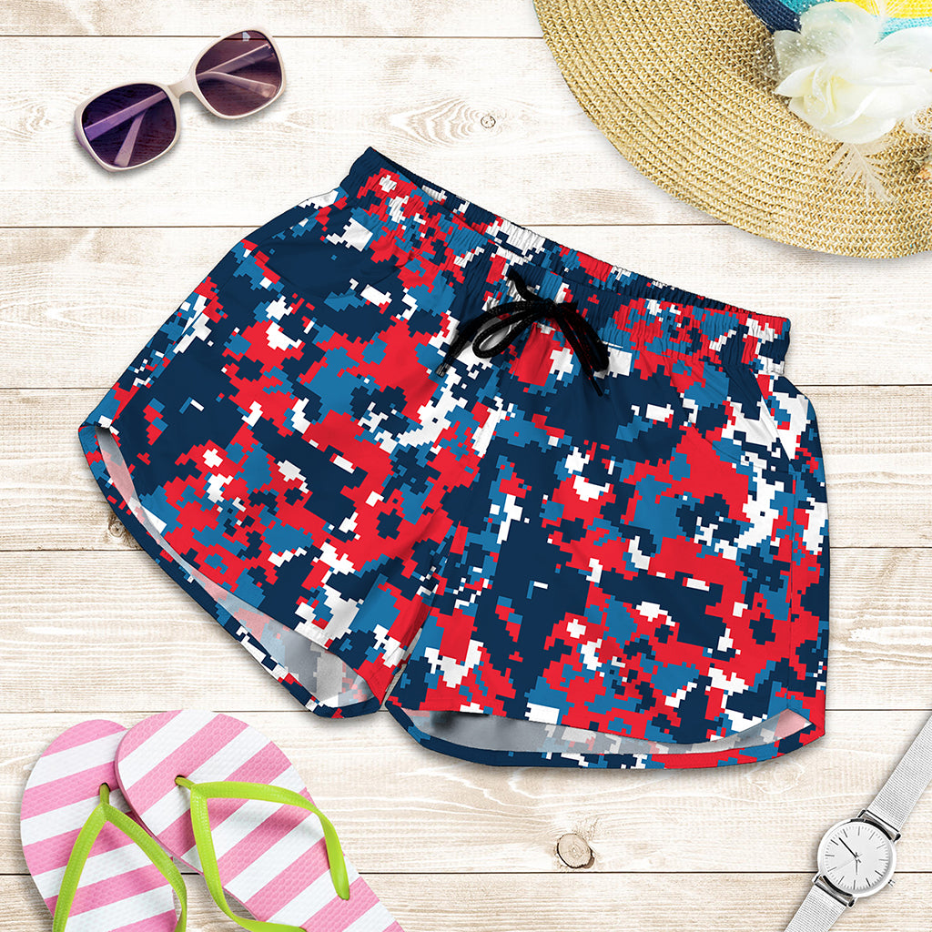 Blue Red And White Digital Camo Print Women's Shorts