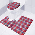 Blue Red And White USA Plaid Print 3 Piece Bath Mat Set