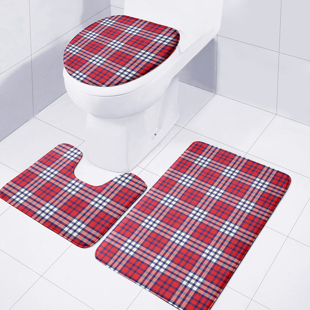 Blue Red And White USA Plaid Print 3 Piece Bath Mat Set