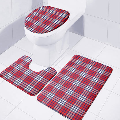 Blue Red And White USA Plaid Print 3 Piece Bath Mat Set