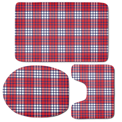 Blue Red And White USA Plaid Print 3 Piece Bath Mat Set