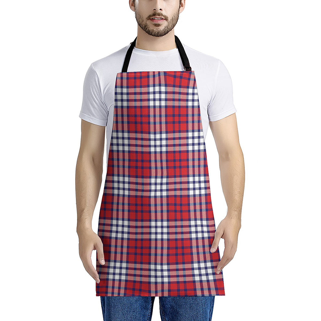 Blue Red And White USA Plaid Print Apron