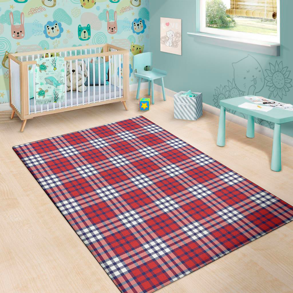 Blue Red And White USA Plaid Print Area Rug