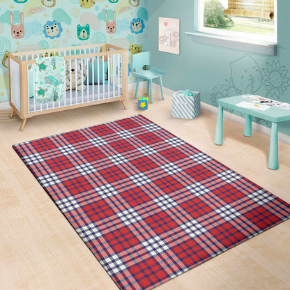 Blue Red And White USA Plaid Print Area Rug