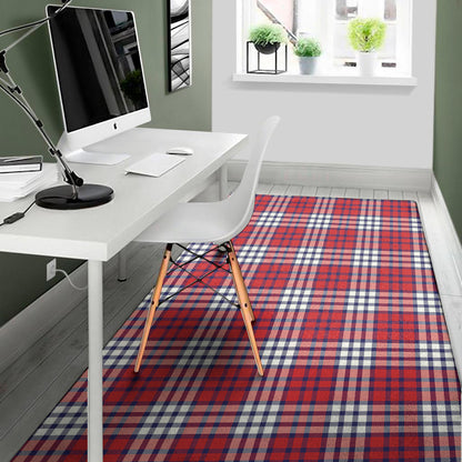 Blue Red And White USA Plaid Print Area Rug