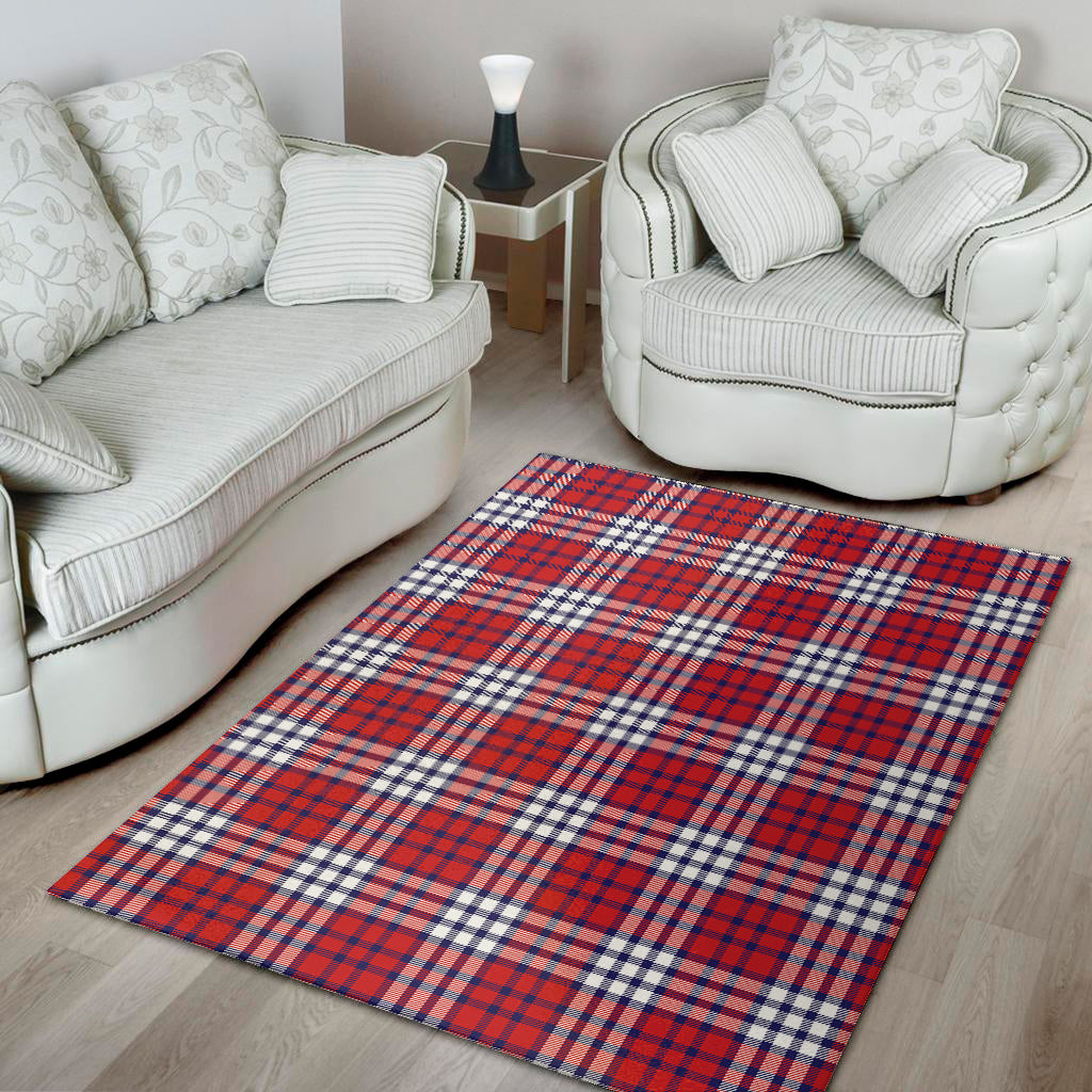 Blue Red And White USA Plaid Print Area Rug