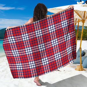 Blue Red And White USA Plaid Print Beach Sarong Wrap