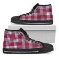 Blue Red And White USA Plaid Print Black High Top Sneakers