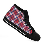 Blue Red And White USA Plaid Print Black High Top Shoes