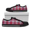 Blue Red And White USA Plaid Print Black Low Top Sneakers