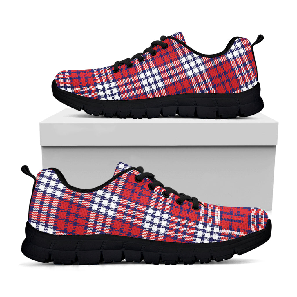 Blue Red And White USA Plaid Print Black Sneakers