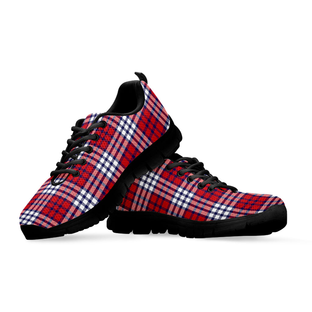 Blue Red And White USA Plaid Print Black Sneakers