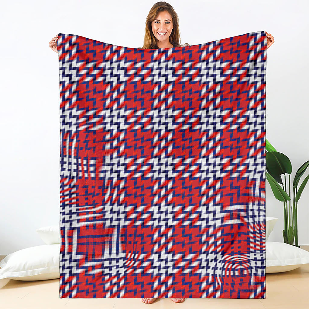 Blue Red And White USA Plaid Print Blanket