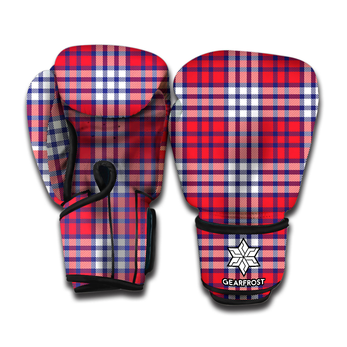 Blue Red And White USA Plaid Print Boxing Gloves