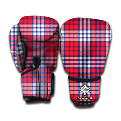 Blue Red And White USA Plaid Print Boxing Gloves