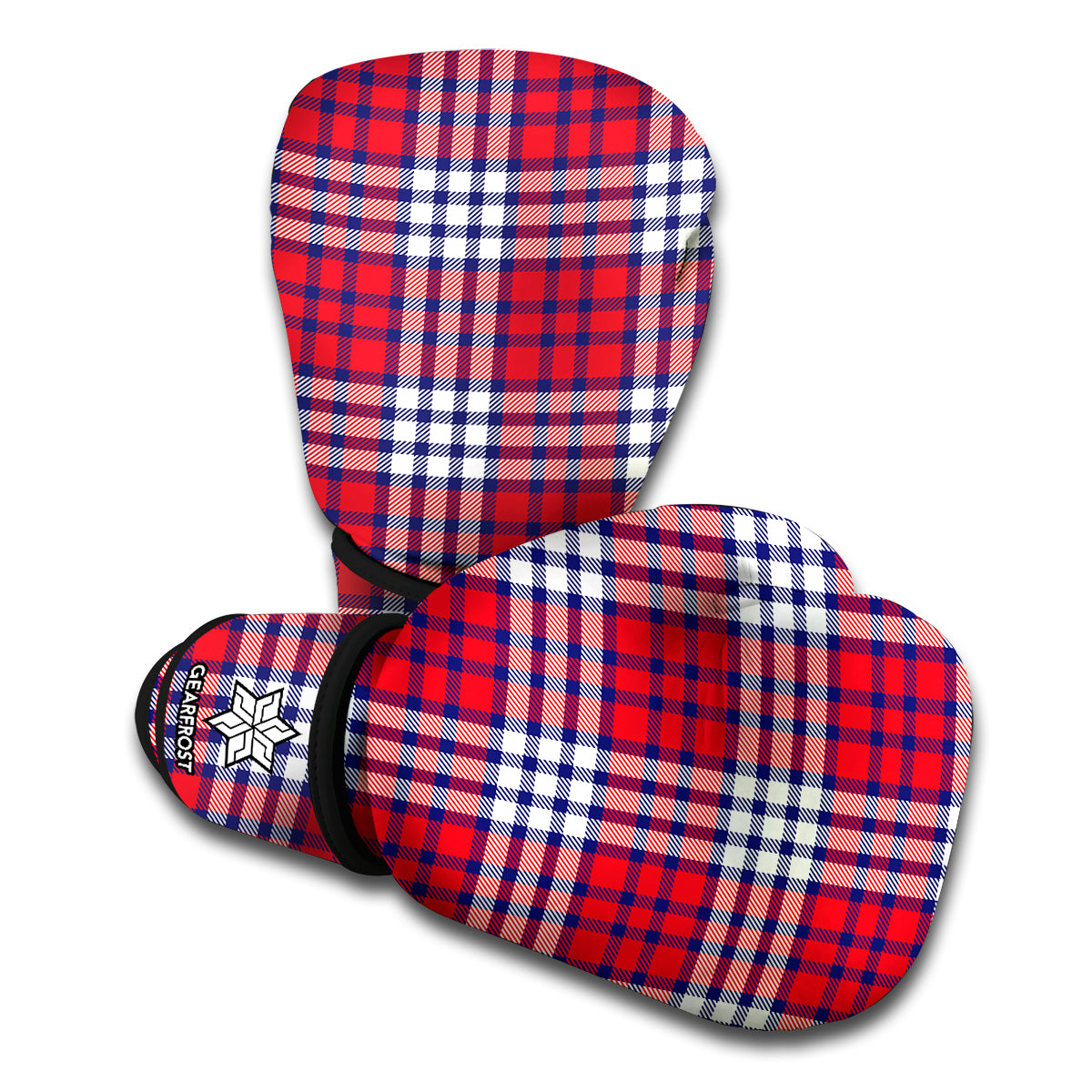 Blue Red And White USA Plaid Print Boxing Gloves