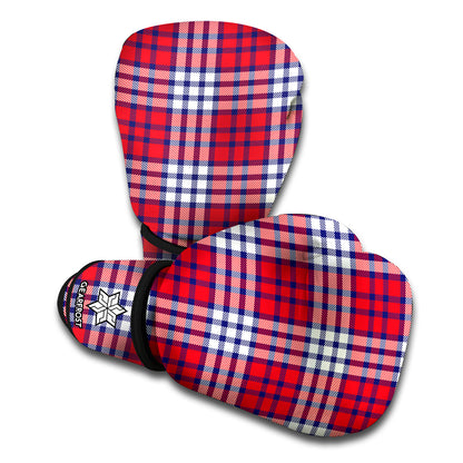 Blue Red And White USA Plaid Print Boxing Gloves