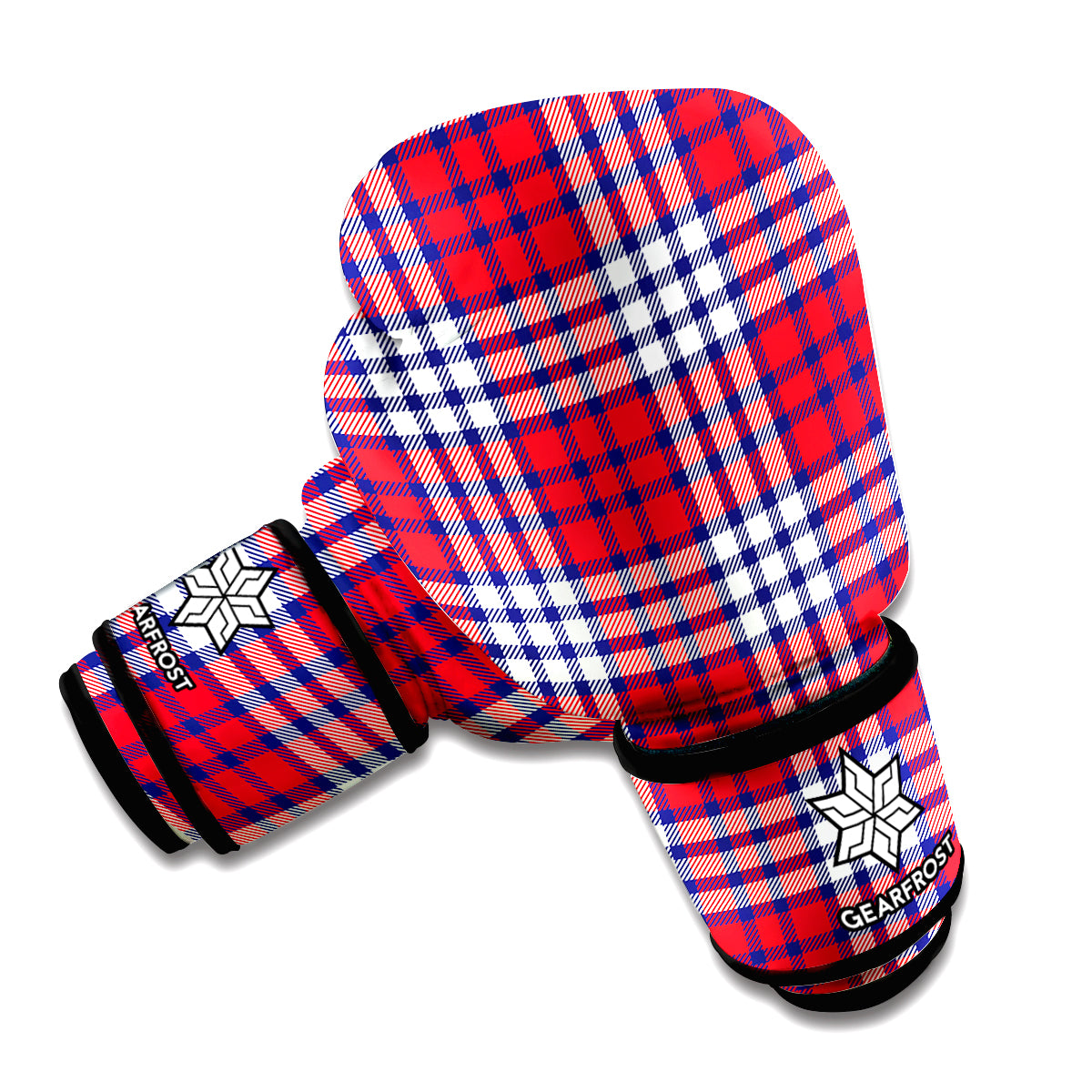Blue Red And White USA Plaid Print Boxing Gloves