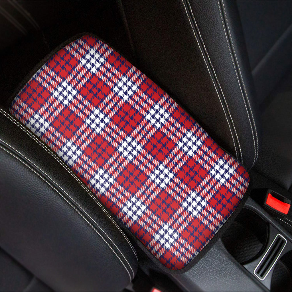 Blue Red And White USA Plaid Print Car Center Console Cover
