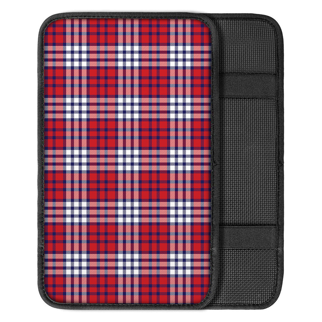 Blue Red And White USA Plaid Print Car Center Console Cover