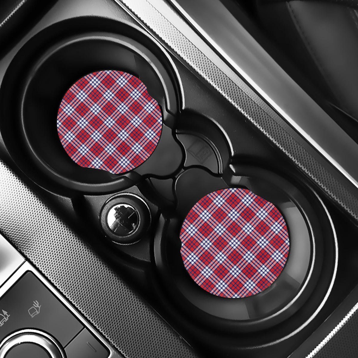 Blue Red And White USA Plaid Print Car Coasters